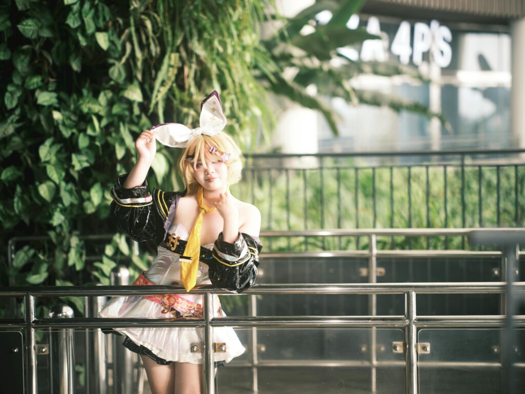 A captivating cosplay portrait in a vibrant indoor garden setting. Ideal for lifestyle and costume-themed content.Cherry.tv